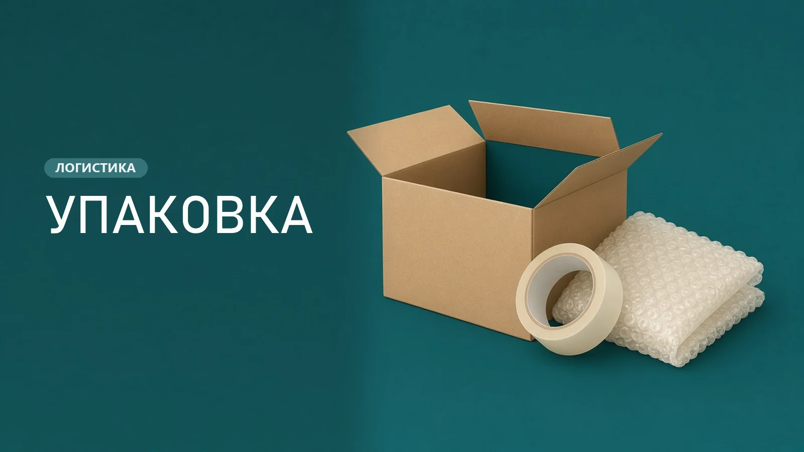Открытая коробка, скотч и пузырчатая плёнка